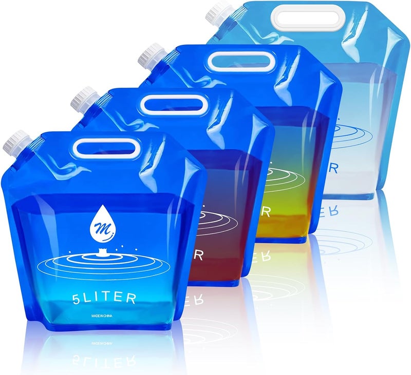 SOCATER حقائب حاويات المياه، 4 عبوات خالية من BPA، قابلة للطي، حاوية مياه بلاستيكية سعة 1.3 جالون للتخييم، المشي، الطوارئ، تخزين الجالون - Image 1